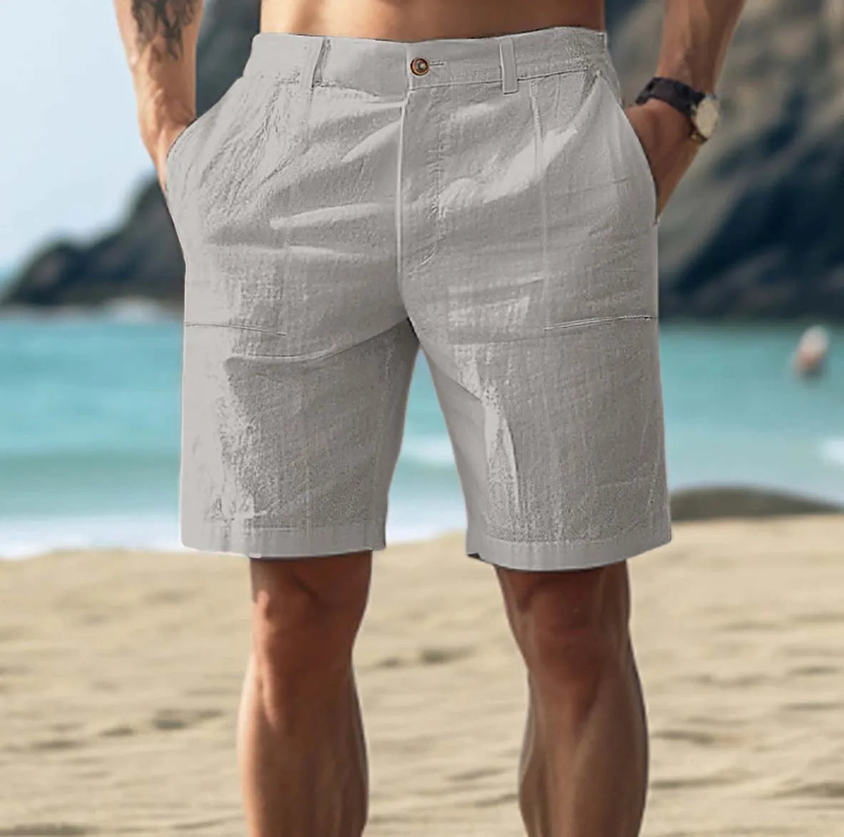 Leinen Shorts für Männer-Grau-S-Chaps Herrenmode