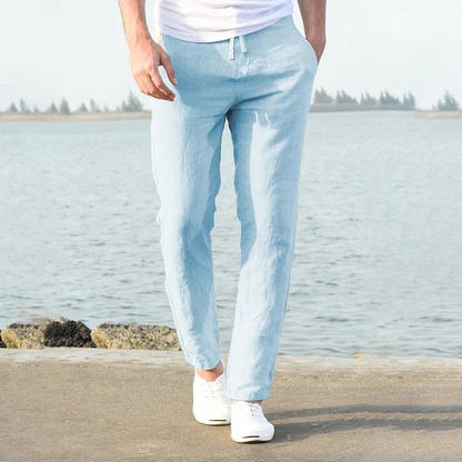 Leinen-Sommer/Frühling-Hosen für Männer-Blau-S-Chaps Herrenmode