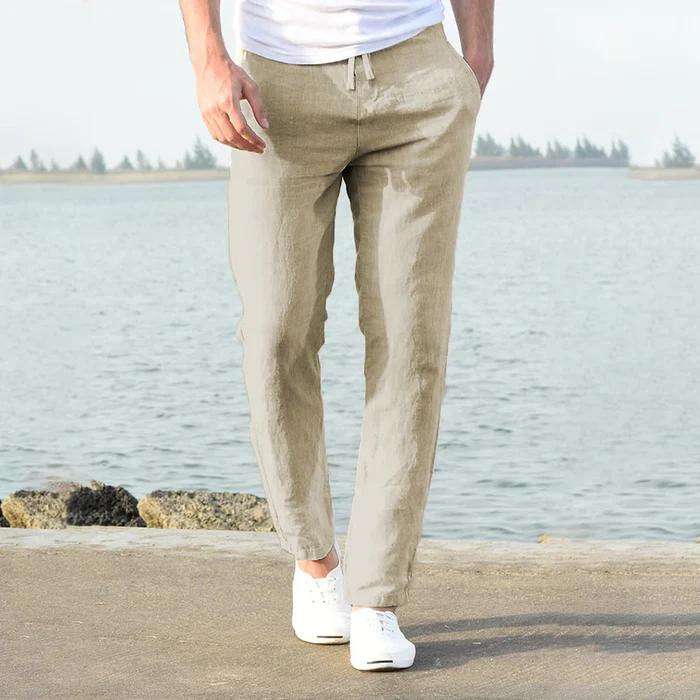 Leinen-Sommer/Frühling-Hosen für Männer-Khaki-S-Chaps Herrenmode