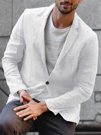 Leinenblazer – Leichte, einreihige Baumwollblazerjacke für Herren-Weiß-M-Chaps Herrenmode