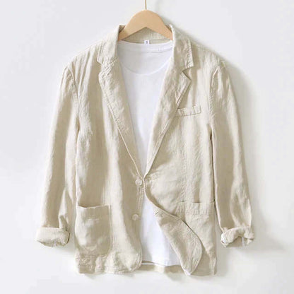 Leinenblazer – Leichte, lässige Einreiher-Blazerjacke für Herren-Hellkhaki-M-Chaps Herrenmode