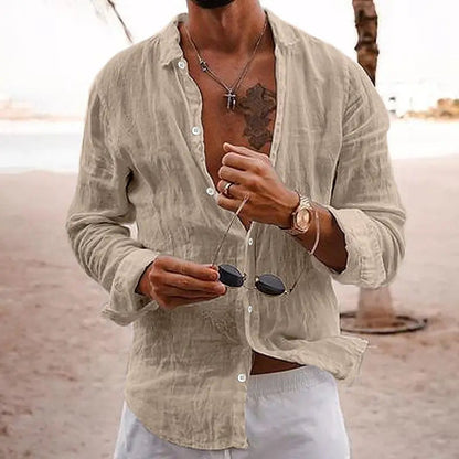 Leinenhemd | Baumwolle | Button-Up | Langarm | Herrenhemd-khaki-S-Chaps Herrenmode
