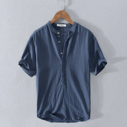 Leinenhemd – Geknöpft – Leicht – Kurzärmelig – Herrenbekleidung-Dunkelblau-XS-Chaps Herrenmode