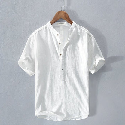 Leinenhemd – Geknöpft – Leicht – Kurzärmelig – Herrenbekleidung-Weiß-XS-Chaps Herrenmode