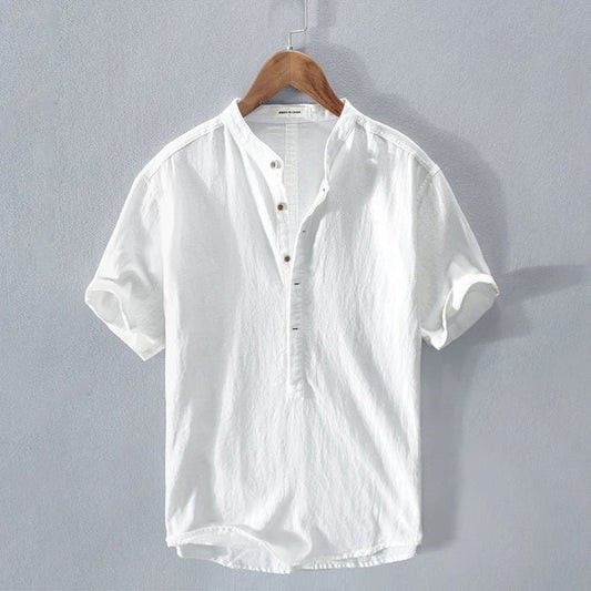 Leinenhemd – Geknöpft – Leicht – Kurzärmelig – Herrenbekleidung-Weiß-XS-Chaps Herrenmode