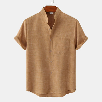 Leinenhemd | Knopfleiste | Baumwolle | Kurzarmhemd | Herrenbekleidung-Khaki-S-Chaps Herrenmode