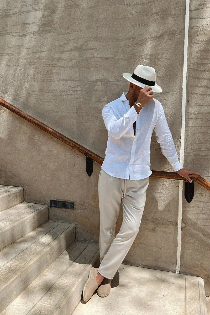 Leinenhemd | Langarm | Leichtgewicht | Button-Up Hemd | Herrenhemd-Chaps Herrenmode