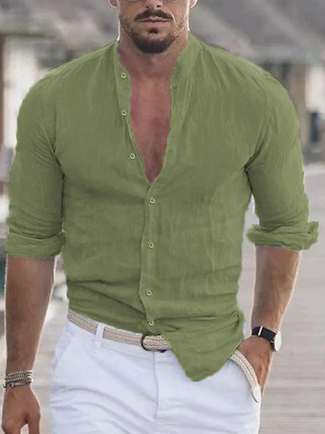 Leinenhemd | Langarm | Leichtgewicht | Button-Up Hemd | Herrenhemd-Grün-XS-Chaps Herrenmode