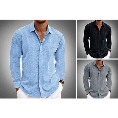 Leinenhemd – Langarm – Mit Kragen – Knopfleiste – Herrenbekleidung-Chaps Herrenmode