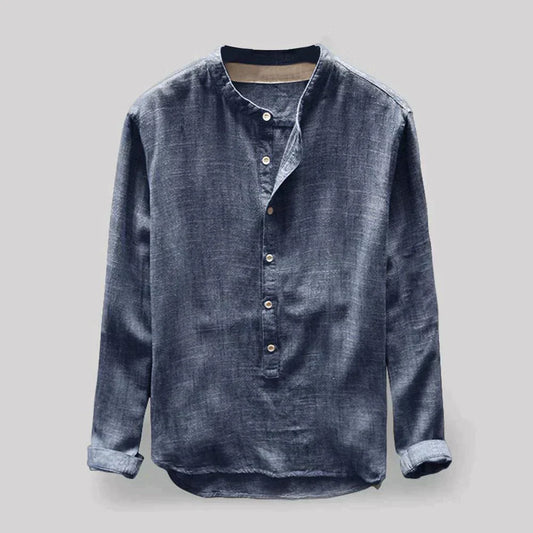 Leinenhemd – Langärmliges Baumwollhemd mit Knöpfen für Männer-Blau-M-Chaps Herrenmode