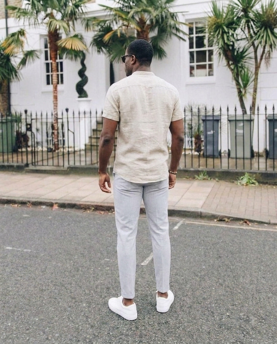 Kurzarmhemd Herren mit Stehkragen – Sommerhemd aus Baumwolle-Chaps Herrenmode