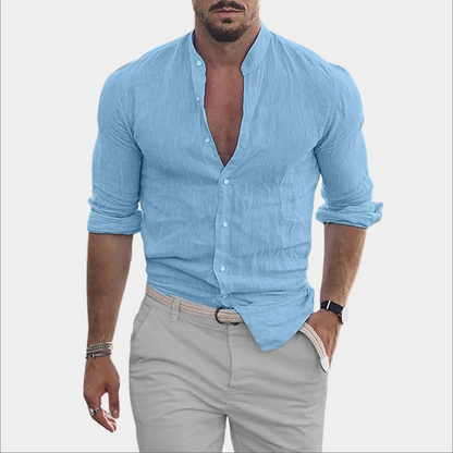 Leinenhemd - Leichtgewicht - Langarm - Hemd mit Knopfleiste - Sommerhemd für Männer-Hellblau-S-Chaps Herrenmode