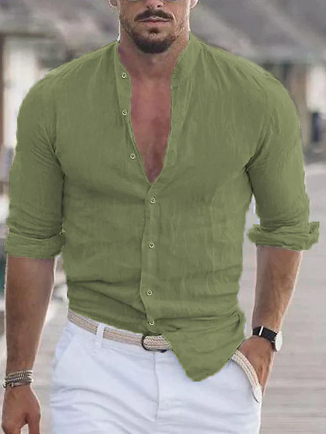 Leinenhemd | Regular Fit | Langarm | Herrenhemd | Button-Up-Hemd-Grün-S-Chaps Herrenmode