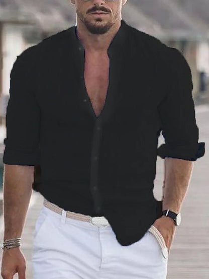 Leinenhemd | Regular Fit | Langarm | Herrenhemd | Button-Up-Hemd-Schwarz-S-Chaps Herrenmode
