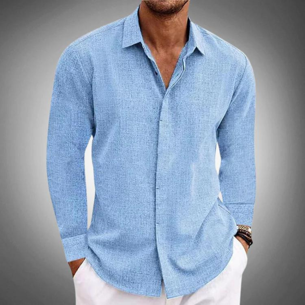 Leinenhemd - Sommer - Lange Ärmel - Hemd mit Knopfleiste - Herrenhemd-Blau-S-Chaps Herrenmode