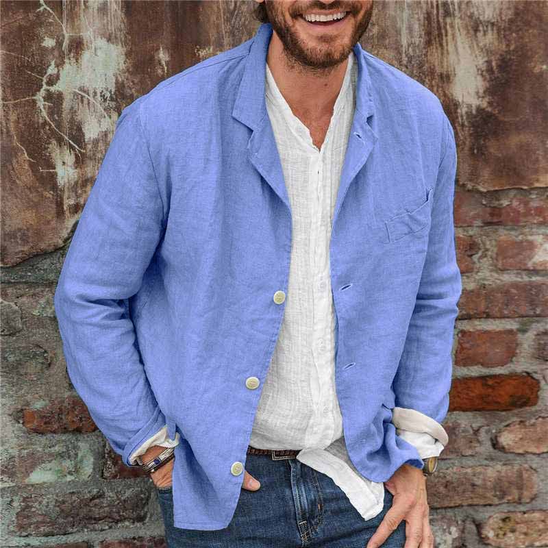 Leinenhemd - Sommer - Leichtgewicht - Leinenblazer - Herrenbekleidung-Blau-S-Chaps Herrenmode