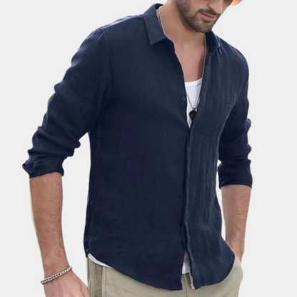 Leinenhemd – leicht – Langarm – Knopfleiste – Sommerhemd für Herren-Blau-S-Chaps Herrenmode