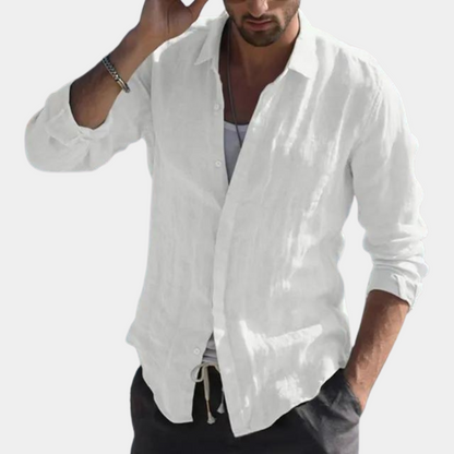 Leinenhemd – leicht – Langarm – Knopfleiste – Sommerhemd für Herren-Weiß-S-Chaps Herrenmode