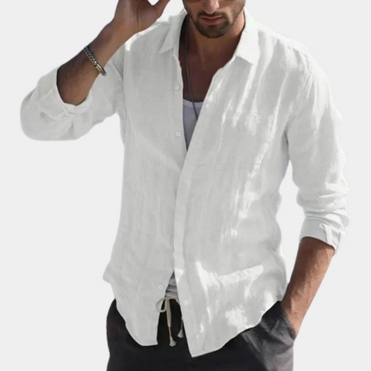 Leinenhemd – leicht – Langarm – Knopfleiste – Sommerhemd für Herren-Weiß-S-Chaps Herrenmode
