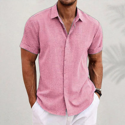 Leinenhemd – mit Kragen | Knopfleiste | Kurzarmhemd | Herrenhemden-Rosa-S-Chaps Herrenmode