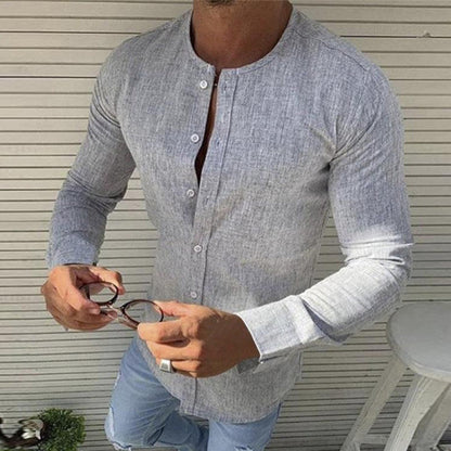 Leinenhemd – schmale Passform – Langarm – Hemd mit Knöpfen – Herrenhemden-Grau-3XL-Chaps Herrenmode