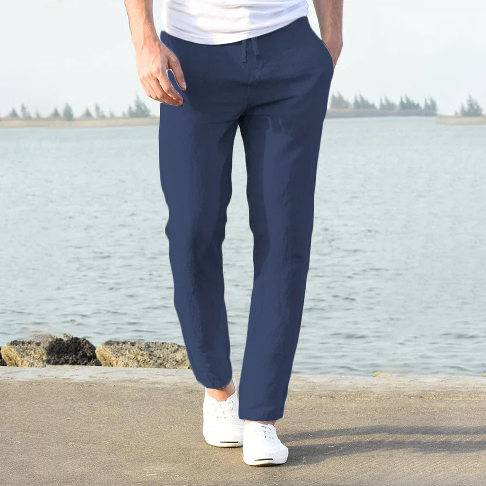 Leinenhose - Baumwolle - Kordelzug - Sommerhosen - Herrenhosen-Marineblau-S-Chaps Herrenmode