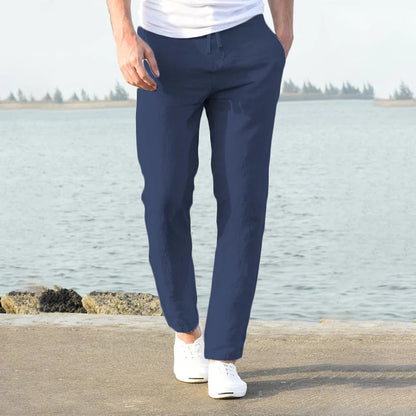 Leinenhose - Baumwolle - Kordelzug - Sommerhosen - Herrenhosen-Marineblau-S-Chaps Herrenmode