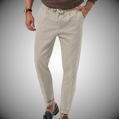 Leinenhose - Baumwolle - Kordelzug - Straight Leg Pants - Herrenhosen-Grau-S-Chaps Herrenmode