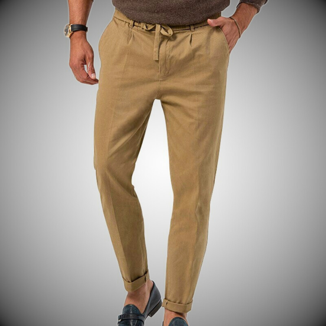 Leinenhose - Baumwolle - Kordelzug - Straight Leg Pants - Herrenhosen-Khaki-S-Chaps Herrenmode