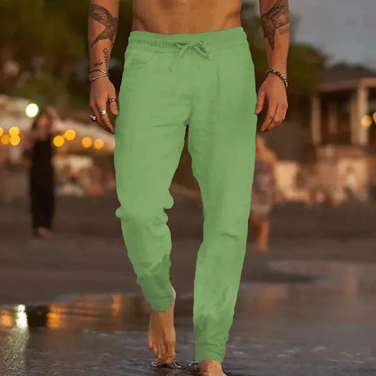 Leinenhose - Drawsting - Elastische Taille - Sommerhosen - Herrenbekleidung aus Leinen-Chaps Herrenmode