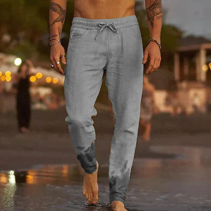 Leinenhose - Drawsting - Elastische Taille - Sommerhosen - Herrenbekleidung aus Leinen-Grau-XS-Chaps Herrenmode