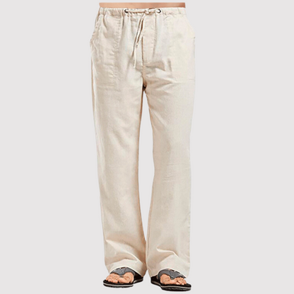 Leinenhose | Drawstring | Baumwolle | Sommerhosen | Leinenbekleidung für Männer-Beige-S-Chaps Herrenmode