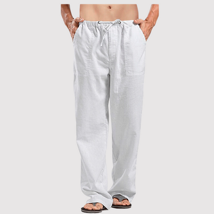 Leinenhose | Drawstring | Baumwolle | Sommerhosen | Leinenbekleidung für Männer-Weiß-S-Chaps Herrenmode