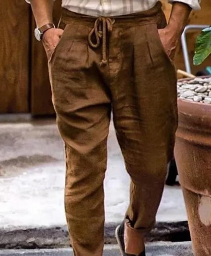Leinenhose | Drawstring | Loose Fit | Sommerkleidung | Herrenhosen-Braun-XS-Chaps Herrenmode