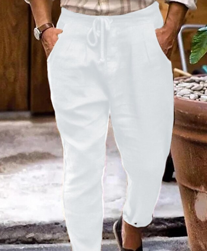 Leinenhose | Drawstring | Loose Fit | Sommerkleidung | Herrenhosen-Weiß-XS-Chaps Herrenmode