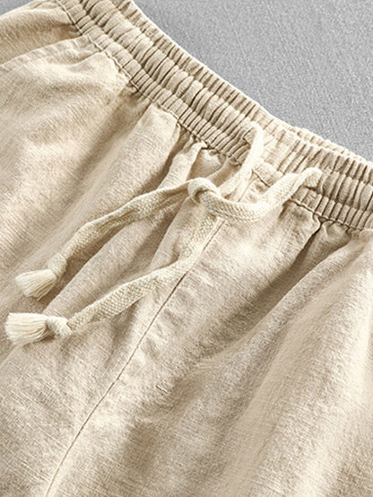 Leinenhose - Herren Casual Elastic Waist Loose Fit Hose-Chaps Herrenmode