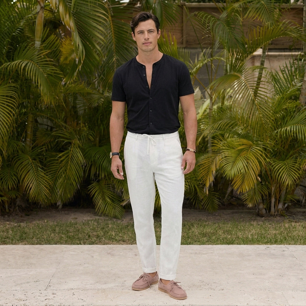 Leinenhose - Herren-Freizeithose aus Leinen mit Kordelzug für den Sommer-Chaps Herrenmode