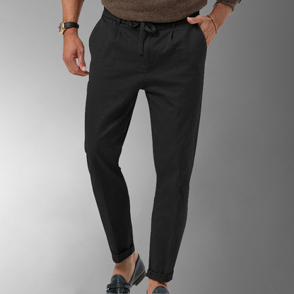 Leinenhose - Herren-Freizeithose aus Leinen mit Kordelzug für den Sommer-Schwarz-M-Chaps Herrenmode
