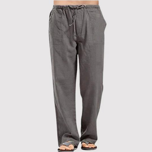 Leinenhose – Herren-Sommerhose mit geradem Bein, lockerer Passform und Kordelzug-Dunkelgrau-S-Chaps Herrenmode