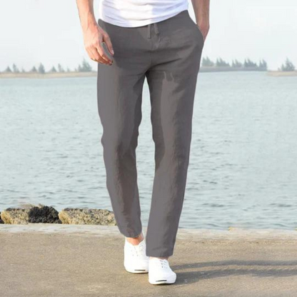 Leinenhose | Kordelzug | Gerade geschnittenes Bein | Sommerhose für Herren | Leinenbekleidung für Herren-Grau-S-Chaps Herrenmode