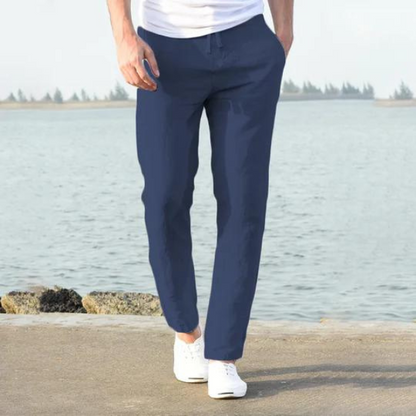 Leinenhose | Kordelzug | Gerade geschnittenes Bein | Sommerhose für Herren | Leinenbekleidung für Herren-Marineblau-S-Chaps Herrenmode