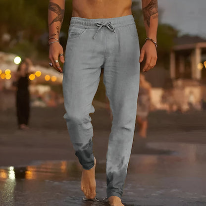 Leinenhose | Kordelzug | Lockere Passform | Sommerhose | Herrenhose-Grau-S-Chaps Herrenmode