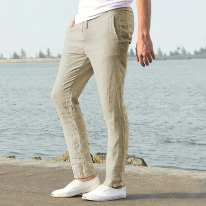 Leinenhose – Kordelzug – gerades Bein – Sommerhose – Herrenhose-Chaps Herrenmode