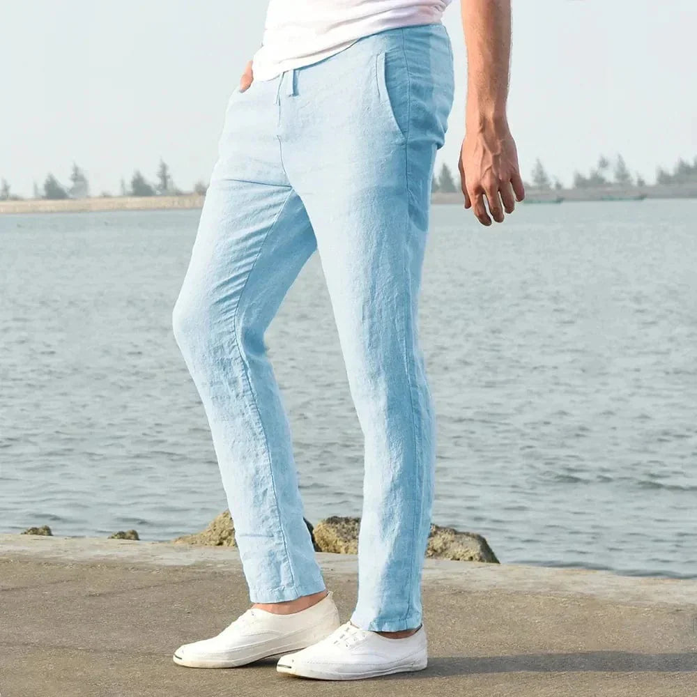 Leinenhose – Kordelzug – gerades Bein – Sommerhose – Herrenhose-Chaps Herrenmode
