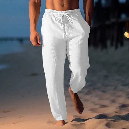 Leinenhose | Leichtgewicht | Kordelzug | Sommerhosen | Leinenbekleidung für Männer-Weiß-XS-Chaps Herrenmode