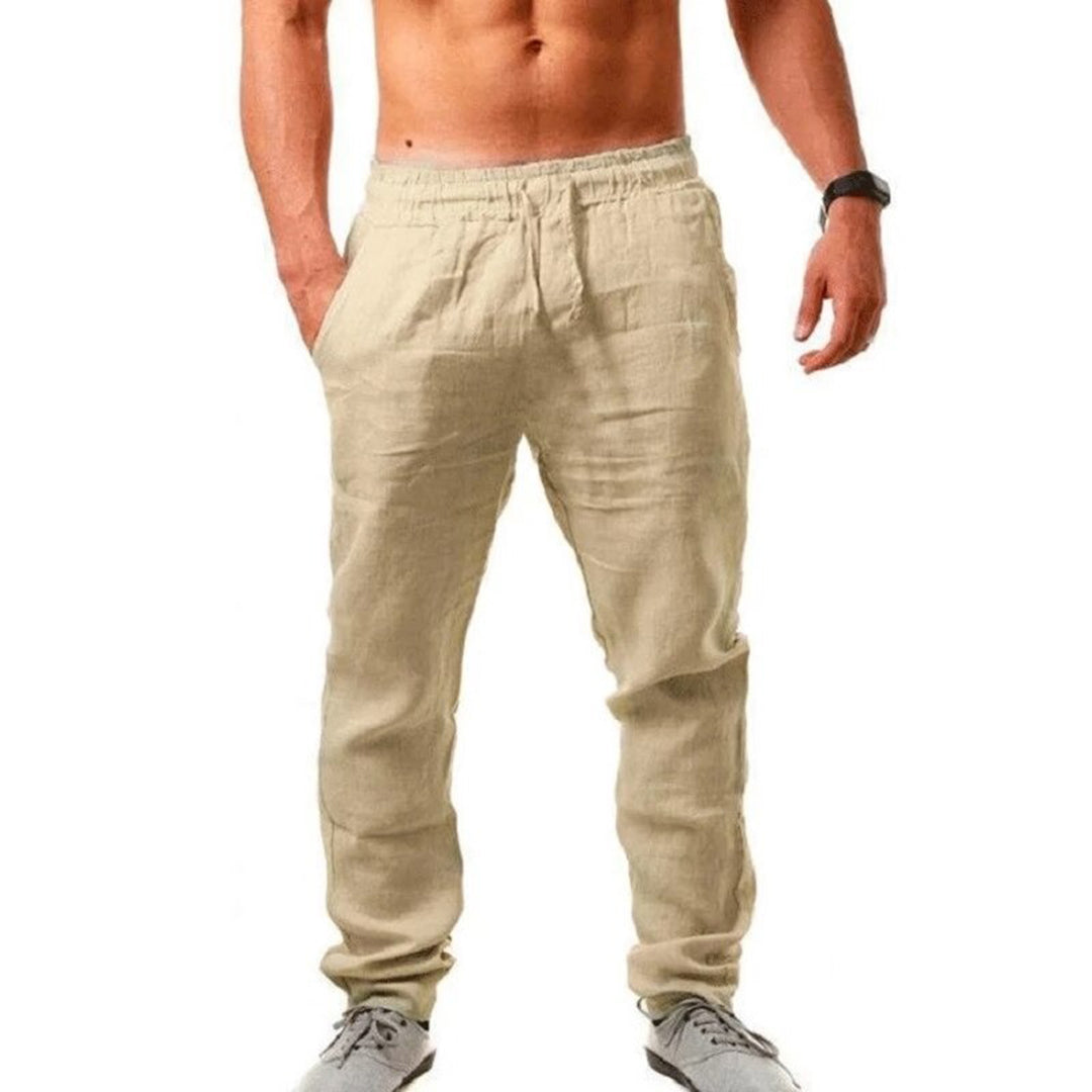 Leinenhose – elastischer Bund – gerades Bein – Sommerhose – Herrenhose-Dunkles Khaki-S-Chaps Herrenmode