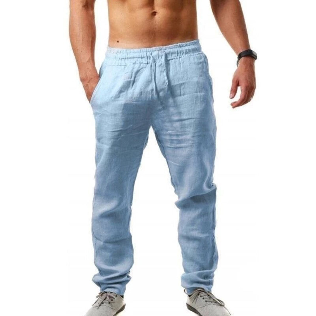 Leinenhose – elastischer Bund – gerades Bein – Sommerhose – Herrenhose-Himmelblau-S-Chaps Herrenmode
