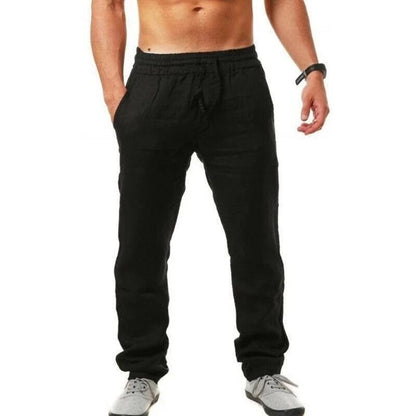 Leinenhose – elastischer Bund – gerades Bein – Sommerhose – Herrenhose-Schwarz-S-Chaps Herrenmode