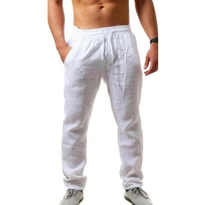 Leinenhose – elastischer Bund – gerades Bein – Sommerhose – Herrenhose-Weiß-S-Chaps Herrenmode