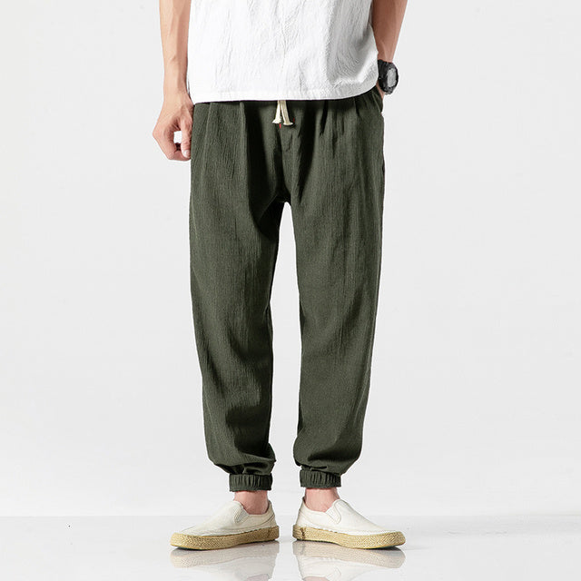 Leinenhose – leicht – Baggy – Jogginghose – Herrenhose-Grün-M-Chaps Herrenmode